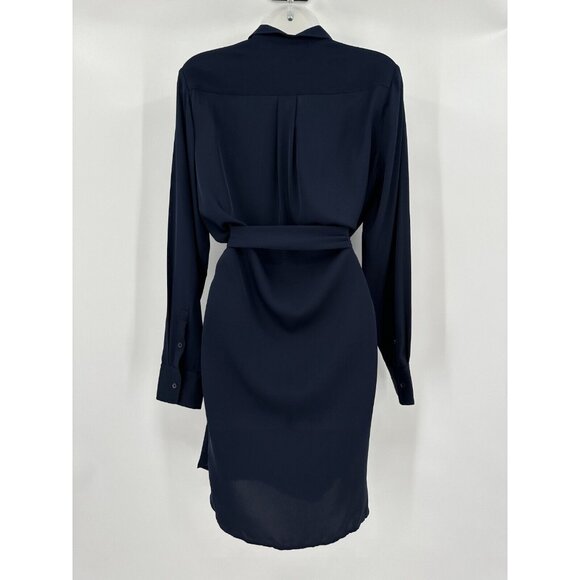 Quince Silk Shirt Dress Navy Blue sz L Women's Long Sleeve Belted NWT - Picture 5 of 8